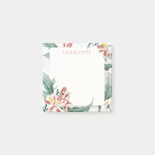 Post-it® Daisies Lilies Moderne Aquarelle Nom personnalisé (Devant)