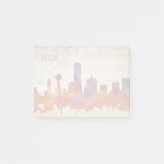 Post-it® Dallas, TX| Aquarelle Ville Skyline (Devant)