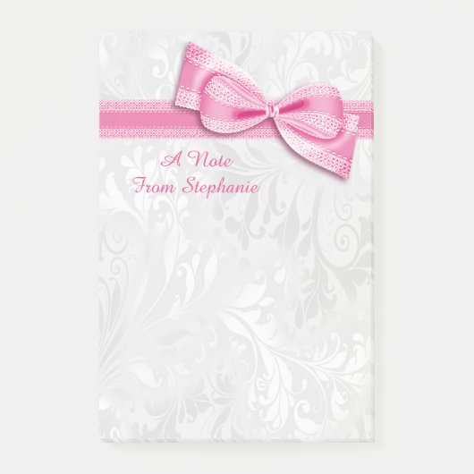 Post-it® Damassé blanc et nœud faux rose (Devant)