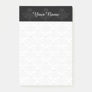 Post-it® Damassé floral vintage personnalisé en gris foncé
