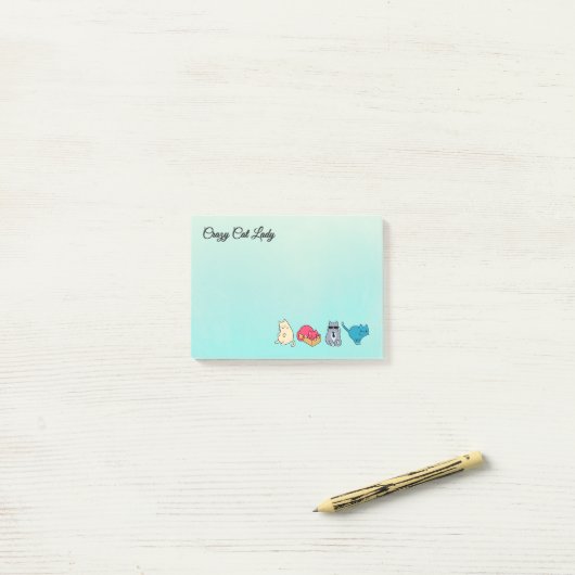 Post-it® Dame du chat fou et 4 chats mignons (Sur un bureau)