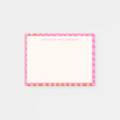 Post-it® Damier Abstrait Rose Orange Nom Personnalisé (Devant)