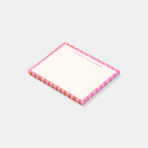 Post-it® Damier Abstrait Rose Orange Nom Personnalisé