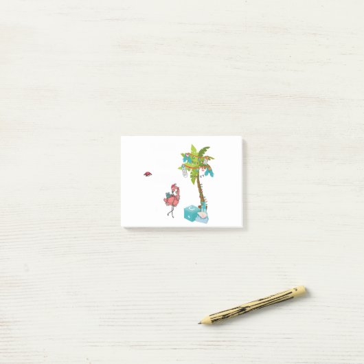 Post-it® Deck The Palms Tropical Christmas Flamant rose Xma (Sur un bureau)