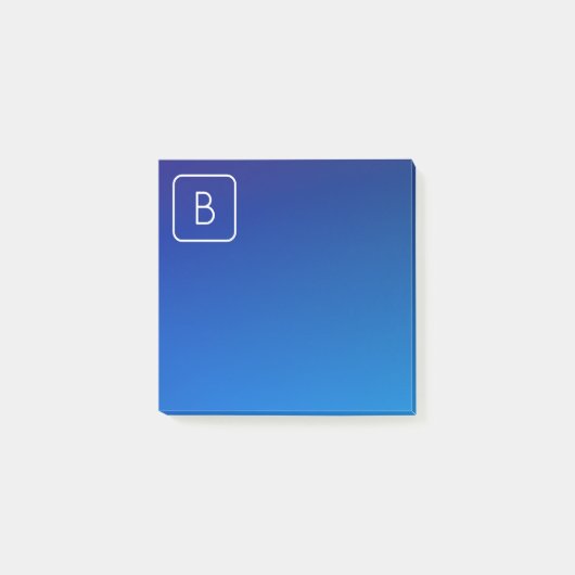 Post-it® Dégradé et monogramme bleu moderne simple (Devant)