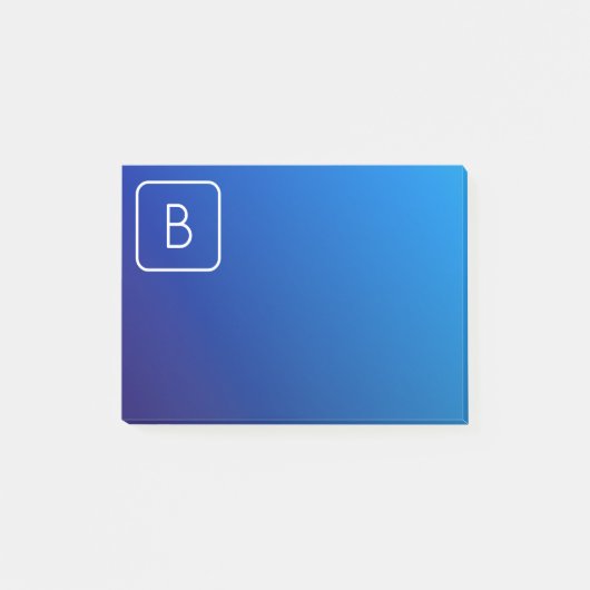 Post-it® Dégradé et monogramme bleu moderne simple (Devant)