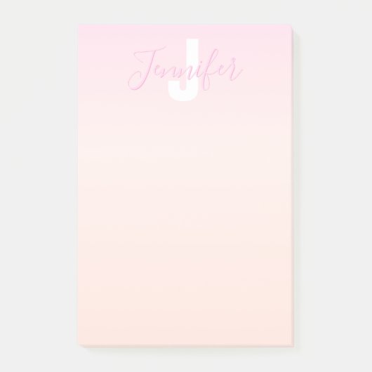 Post-it® Dégradé ombré rose clair et pêche Nom et monogramm (Devant)
