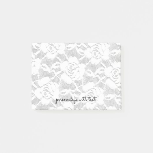 Post-it® Dentelle blanche grise Roses Floral (Devant)