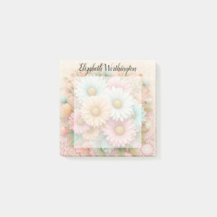Post-it® Dentelle monogramme fleurs roses blanches bleues m