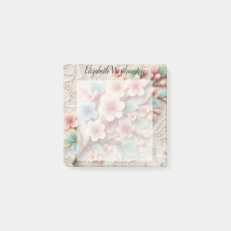 Post-it® Dentelle monogramme florale rose pastel fleur de c