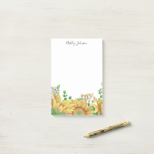 Post-it® Des notes de fleurs rustiques. Aquarelle florale.  (Sur un bureau)