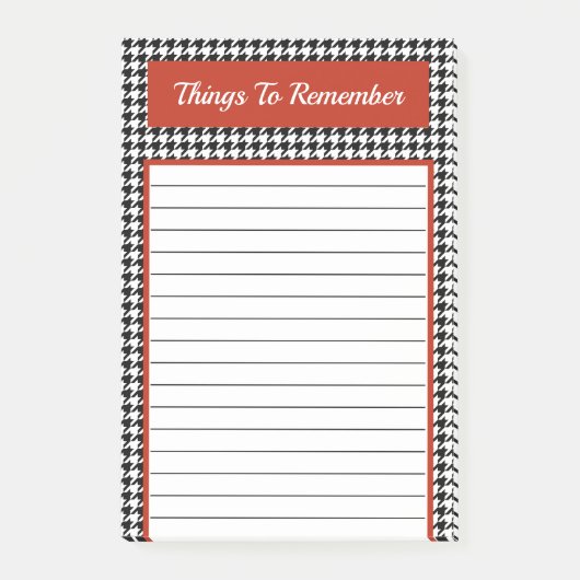 Post-it® Design chic tendance noir et blanc Houndstooth rou (Devant)