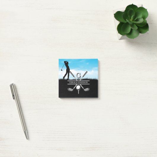 Post-it® Design de monogramme Customisé Golfer (Bureau)