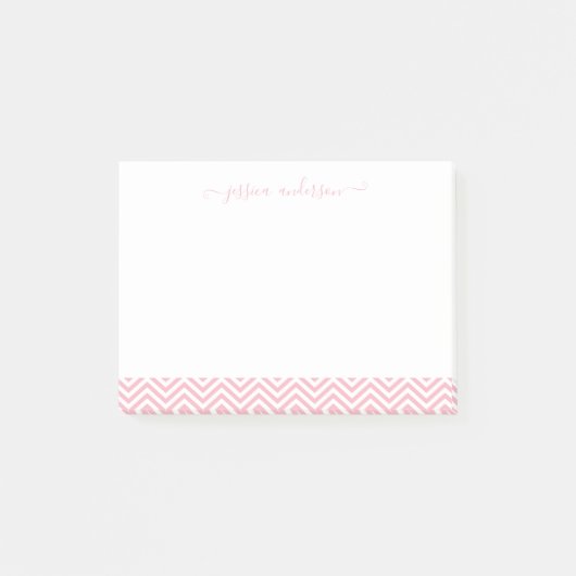 Post-it® Design moderne Chic Blush Rose Blanc Chevron Scrip (Devant)