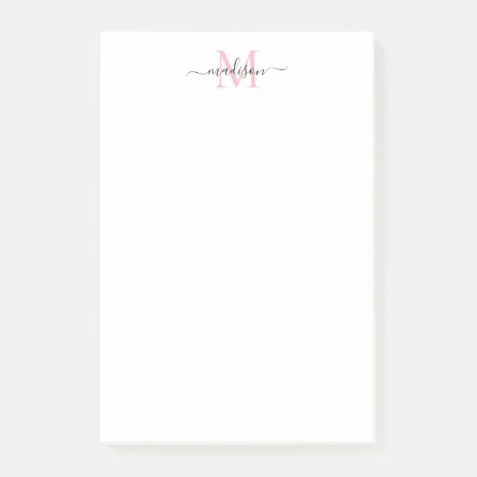 Post-it® Design Moderne Script Monogramme Rose Clair (Devant)