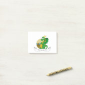 Post-it® Dessin animé de dragon vert (Sur un bureau)