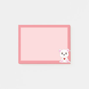 Post-it® Dessin animé d'ours polaire mignon sur fond rose c