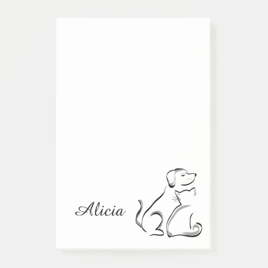 Post-it® dessin au trait de chat et chien mignon (Devant)