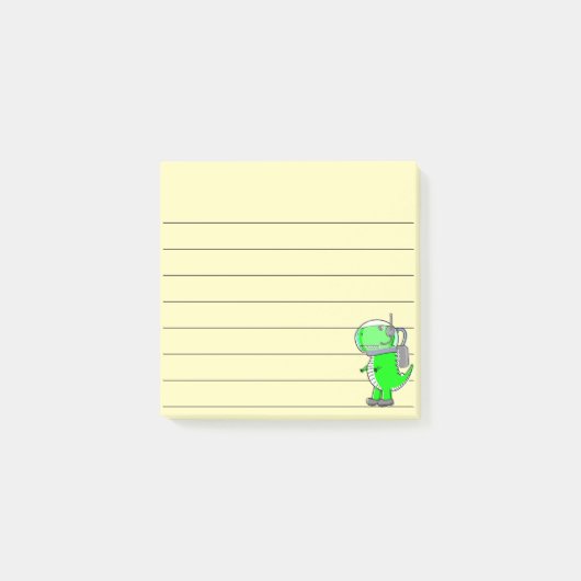 Post-it® Dessin de l'astronaute vert Dinosaure 3x3 Jaune (Devant)