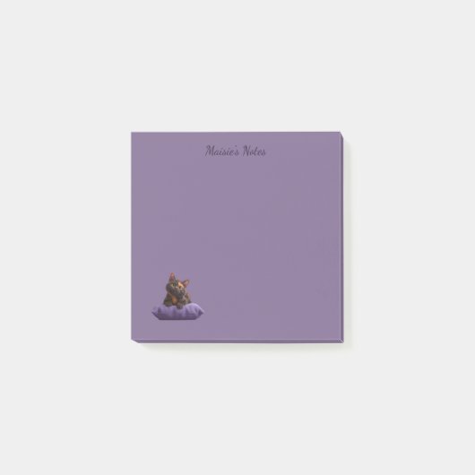 Post-it® Dessin Tortoiseshell Kitten sur coussin pourpre (Devant)