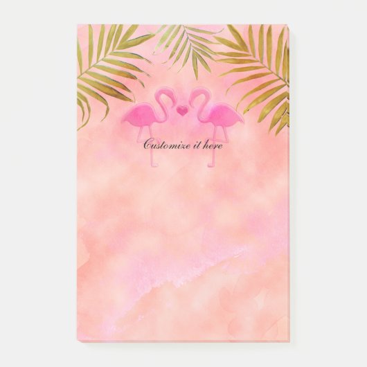 Post-it® Deux Flamants roses roses aquarelle Tropical Post  (Devant)