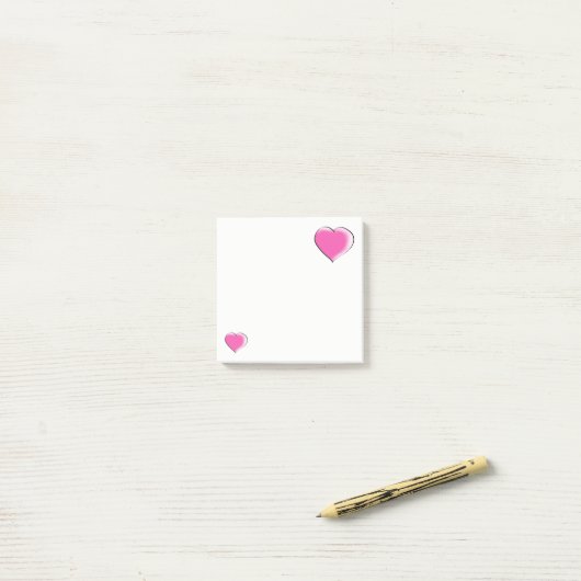 Post-it® Deux grands coeurs roses (Sur un bureau)