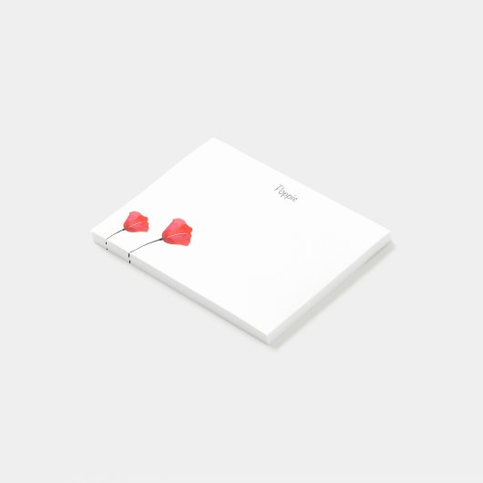 Post-it® Deux Poppies d'aquarelle rouge Notes post-it (Incliné)
