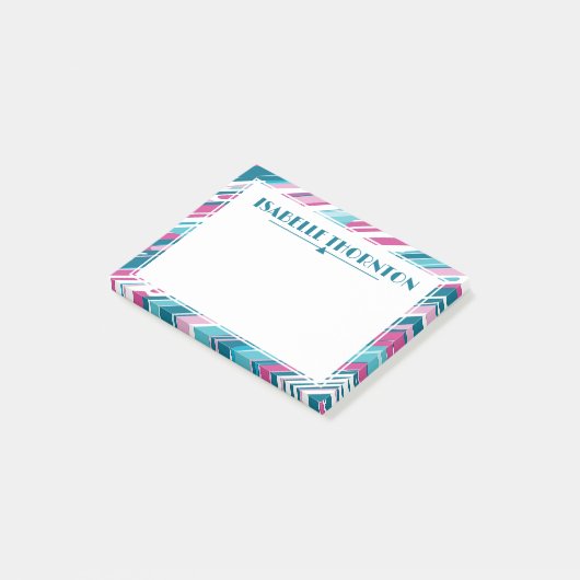 Post-it® Diagonal Turquoise & Purple Stripes Nom (Incliné)