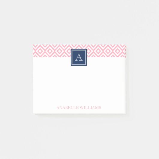 Post-it® Diamants roses Motif et monogramme de marine (Devant)