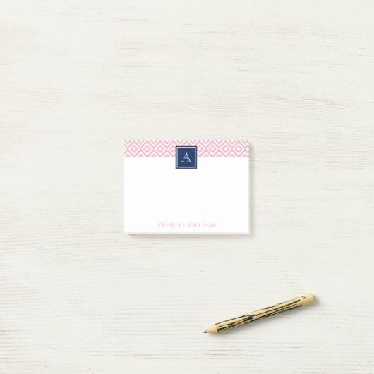 Post-it® Diamants roses Motif et monogramme de marine (Sur un bureau)