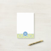 Post-it® Diamants verts et bleus monogrammes Ikat Motif (Sur un bureau)