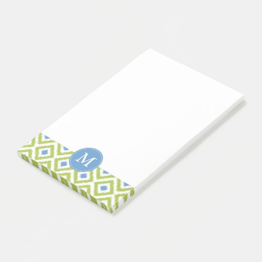 Post-it® Diamants verts et bleus monogrammes Ikat Motif (Incliné)