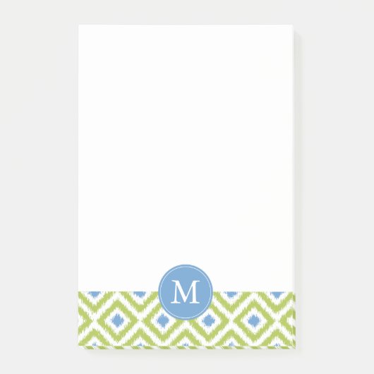 Post-it® Diamants verts et bleus monogrammes Ikat Motif (Devant)
