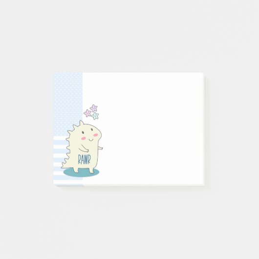 Post-it® Dino Jaune mignon avec des étoiles joyeuses (Devant)