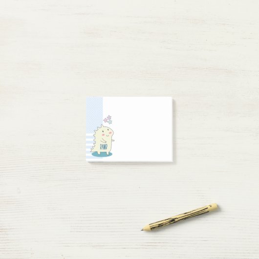 Post-it® Dino Jaune mignon avec des étoiles joyeuses (Sur un bureau)