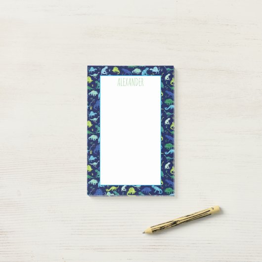 Post-it® Dinosaur Motif bleu (Sur un bureau)