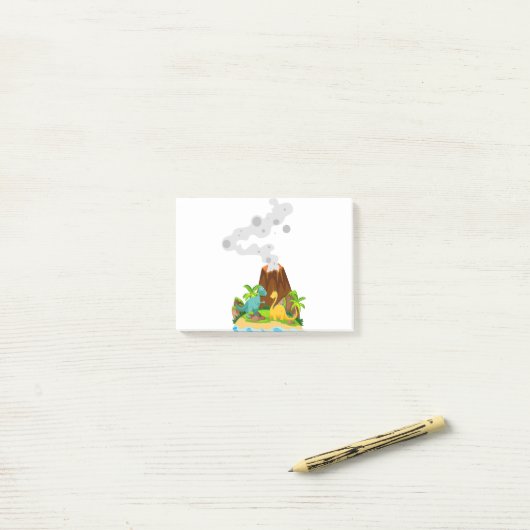 Post-it® Dinosaure et volcan (Sur un bureau)