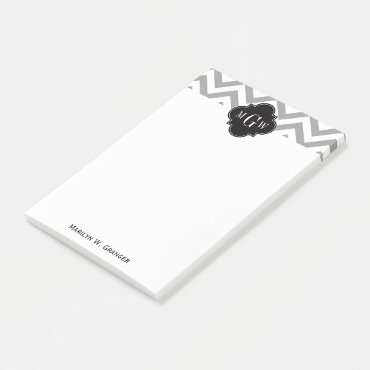 Post-it® Dk Gray Lg Chevron Black Quatrefoil 3 monogram (Incliné)