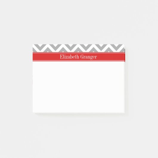 Post-it® Dk Gray White LG Chevron Red Name monogram (Devant)