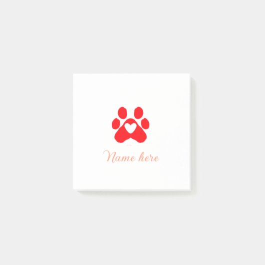 Post-it® Dog paw red heart pet add name text animal paw (Devant)