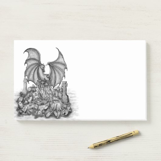 Post-it® Dragon avec Zombie (Sur un bureau)