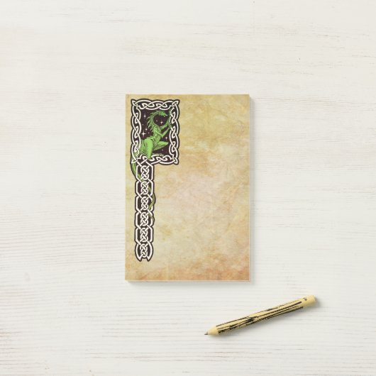 Post-it® Dragon Vert Avec Bordure Céleste (Sur un bureau)