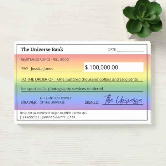Post-it® Droit d'attraction Rainbow Blank Check (Bureau)
