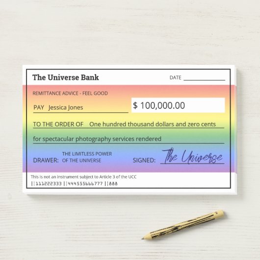 Post-it® Droit d'attraction Rainbow Blank Check (Sur un bureau)