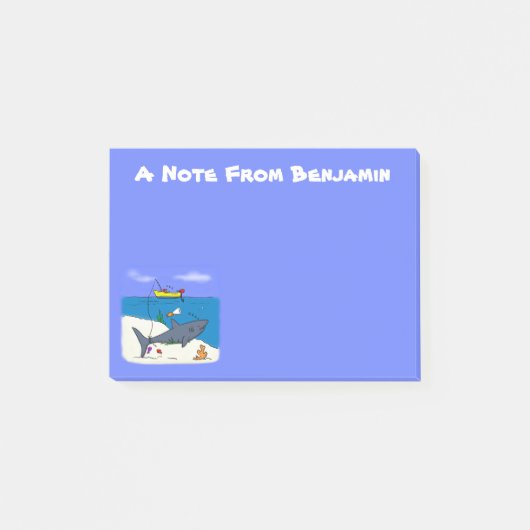 Post-it® Drôle requin couché et dessin animé de pêche (Devant)