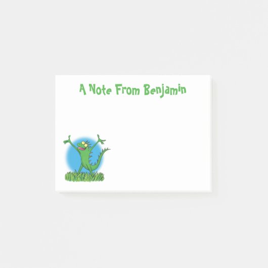 Post-it® Drôle vert souriant animé lézard d'iguane (Devant)