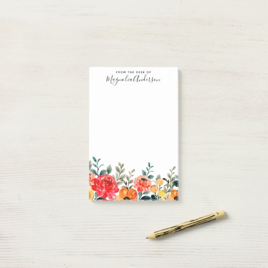 Post-it® Du bureau de Floral moderne Nom du script (Sur un bureau)