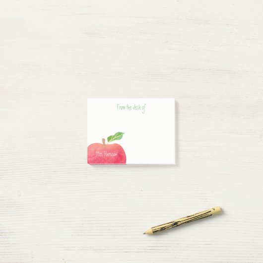 Post-it® Du bureau de l'aquarelle rouge Apple de professeur (Sur un bureau)