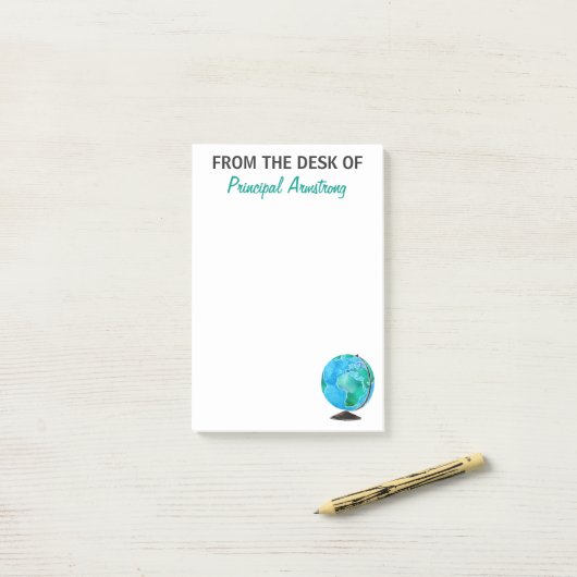 Post-it® Du bureau du globe principal d'aquarelle d'école (Sur un bureau)