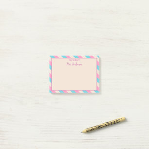 Post-it® Du Bureau Du Professeur Nom Pink Blue Stripes